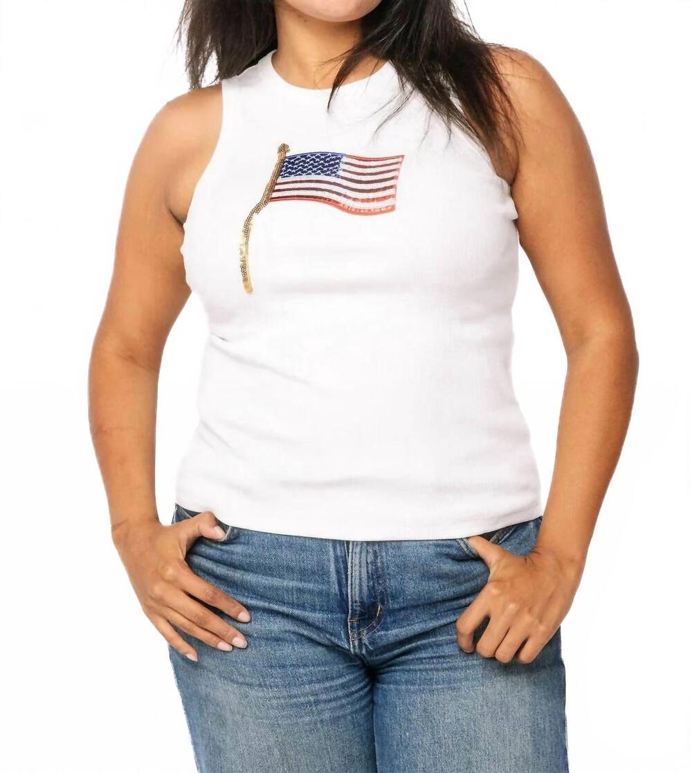 NEW QUEEN OF SPARKLES women's american flag tank top in white